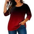 thumbnail image 2 of thefmos Women Plus Size Fall Winter Round Neck 3/4 Sleeve Gradient Casual Loose Tshirt Pullover Tops for Women Cute Trendy Comfy Oversized Tee Blouses Daily Wear Work Outfits, Red 4XL, 2 of 7