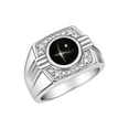 thumbnail image 3 of RYLOS Mens Rings Sterling Silver Designer Round Gemstone &  Sparkling Diamond Ring Black Star Sapphire March Birthstone Rings For Men, Men's Rings, Silver Rings, Sizes 8 - 13, 3 of 7
