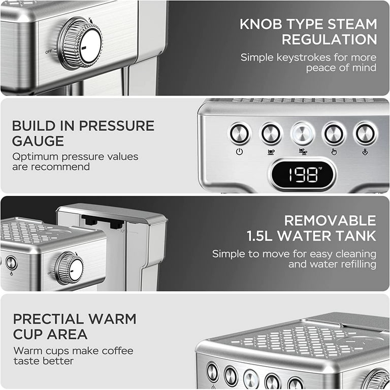 Tafole 2-Cup 20-Bar Stainless Steel Semi-Automatic Espresso Machine with  Pressure Gauge and Milk Frother Steam Wand PYHD-5130 - The Home Depot