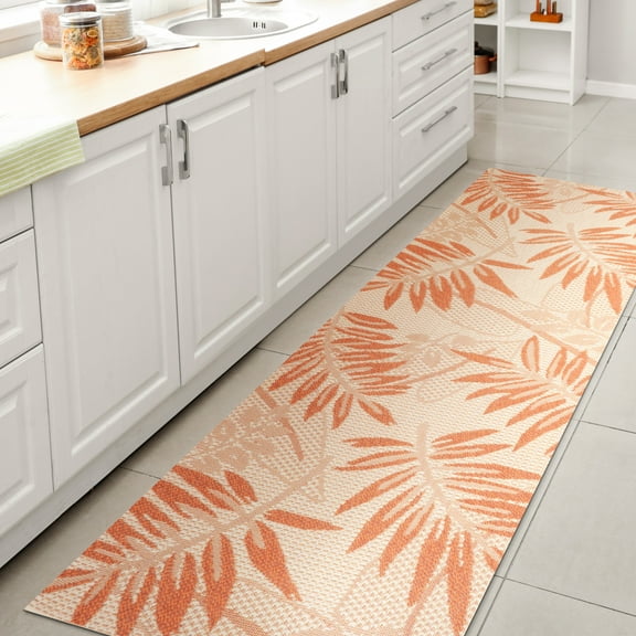 JONATHAN Y SANTA MONICA 2 x 8 Runner Rug, Havana Tropical Palm Leaf - Cream/Orange, SMB208A-28