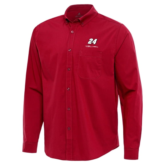 Men's Antigua  Red Jeff Gordon Flight Woven Tri-Blend Long Sleeve Button-Down Shirt