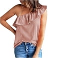 thumbnail image 1 of ohmzyzo Womens One Shoulder Tops Ruffled Solid Color Tunic Shirts Summer Sleeveless Loose Tank Top, 1 of 6