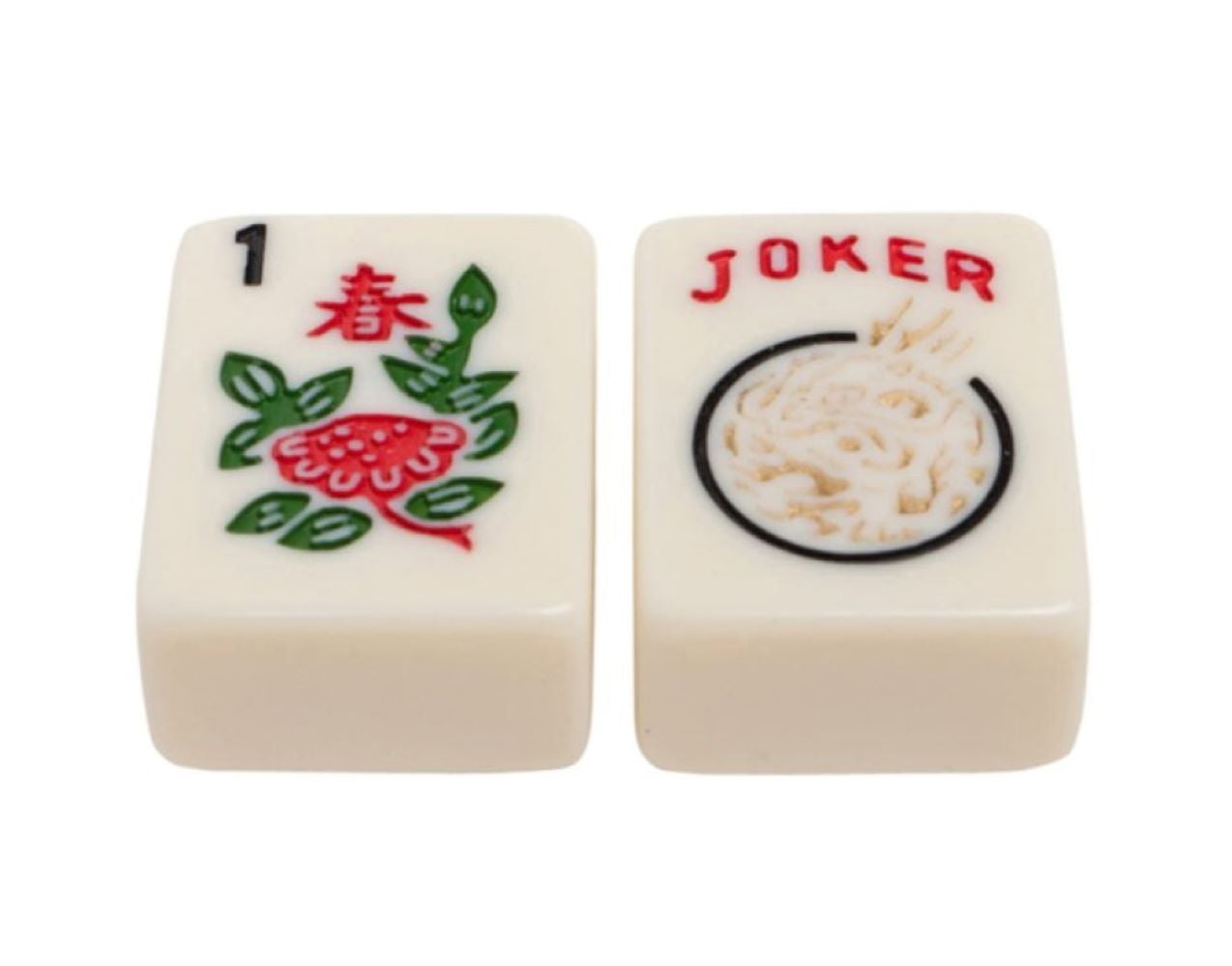 White Swan American Mahjong Set in Wheeled Red Case - Ivory Tiles - Modern Pushers