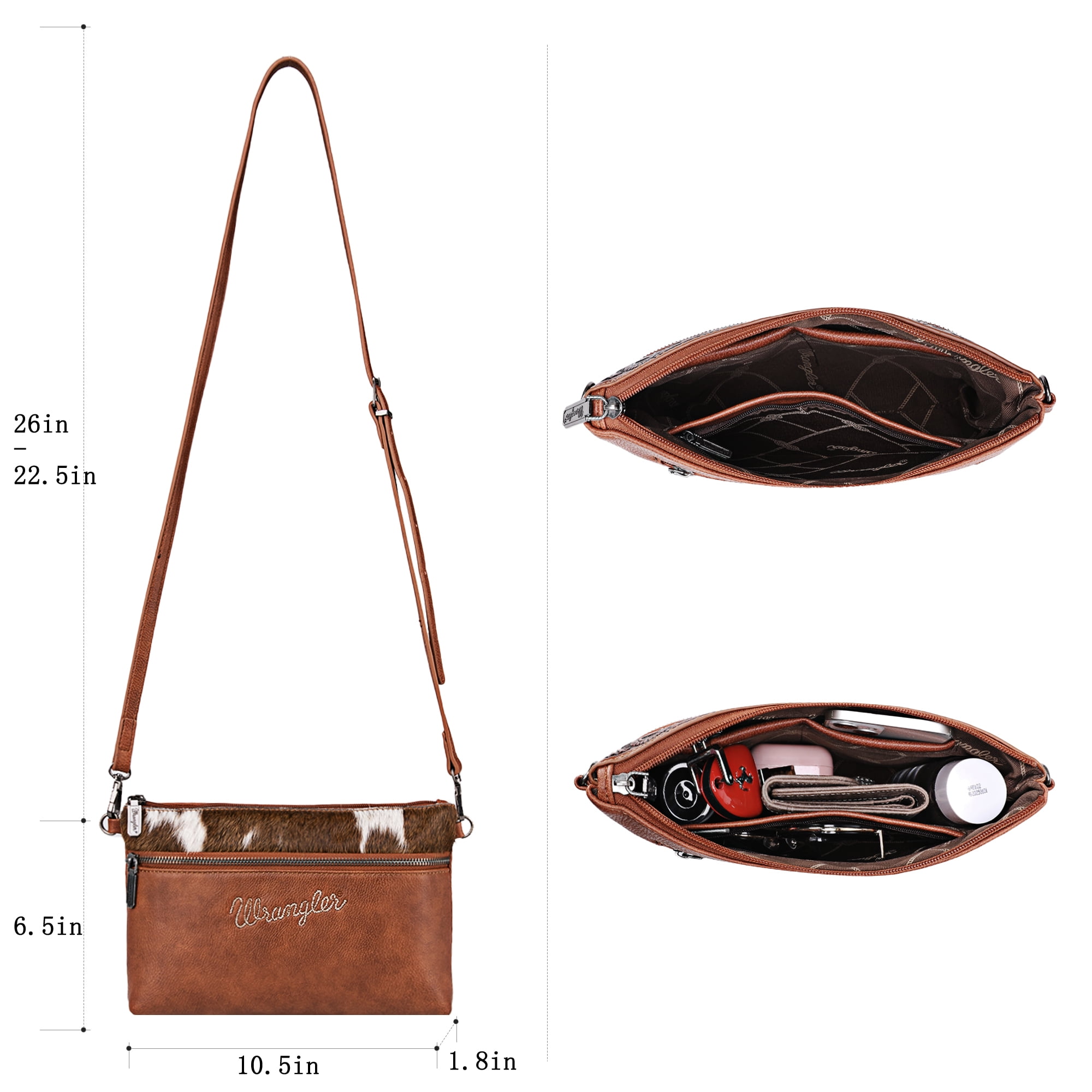 Wrangler Western Cowhide Crossbody Bags for Women Clutch Wristlet Purse, Cowhair-brown
