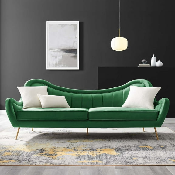 Modway Cheshire Channel Tufted Performance Velvet Sofa in Emerald