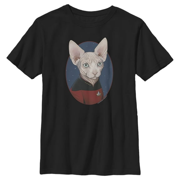 Boy's Star Trek: The Next Generation Captain Jean Luc Picard Cat  Graphic Tee Black X Large