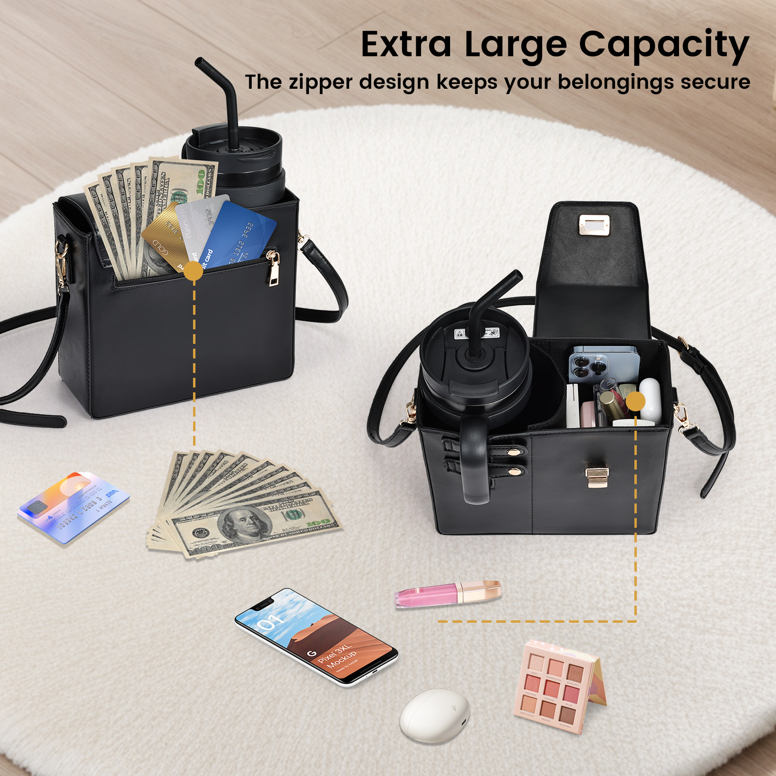 Portable Purse Cup Holder Bag with Strap Outdoor Crossbody Water Bottle Storage Bag for Stanley Cup Tumbler 40 oz