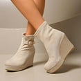 thumbnail image 2 of Wovix Women's Wedge Booties Fashion Faux Suede Side Zipper Boots Chelsea Dress Ankle Booties Thick Heel Round Toe Ankle Shoes Trendy Daily Beige 41, 2 of 7