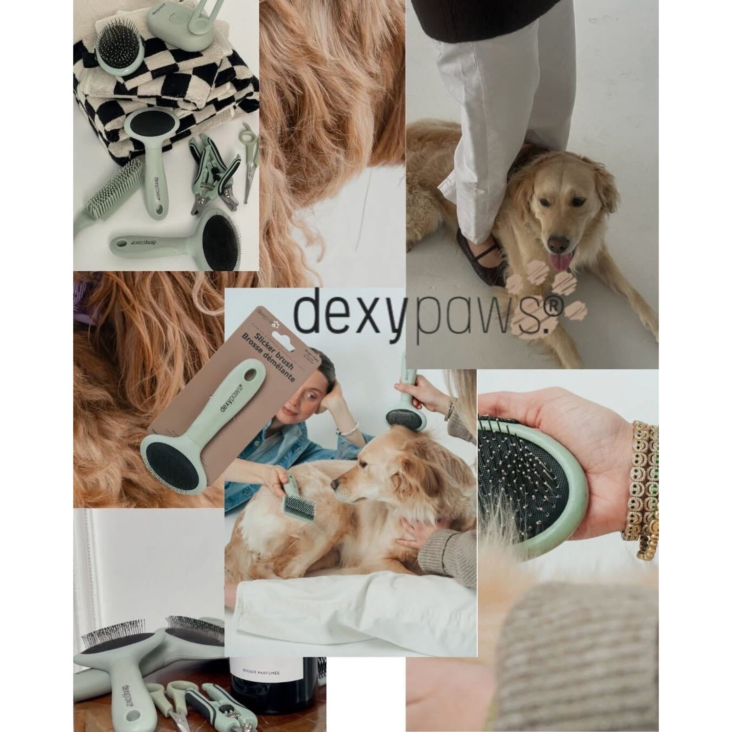Dexypaws: Purrfect Massage Cat Brush - Sage Green, Cat Shaped Comb Head, Pet Care, Grooming-Relaxation Tool, Wooden Handle, Coat Health, Soft Bristle