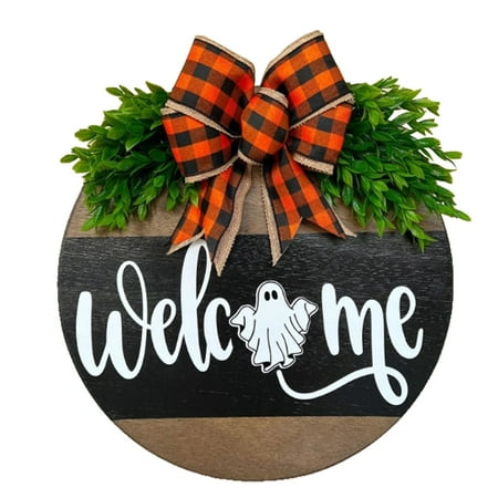 

MIUBAGIAL Front Door Decoration Fall Door Hanger Ghostie Welcome Sign Door Hanger Fall Door Wreath Welcome Porch Halloween Decorations Outdoor for Home Decor