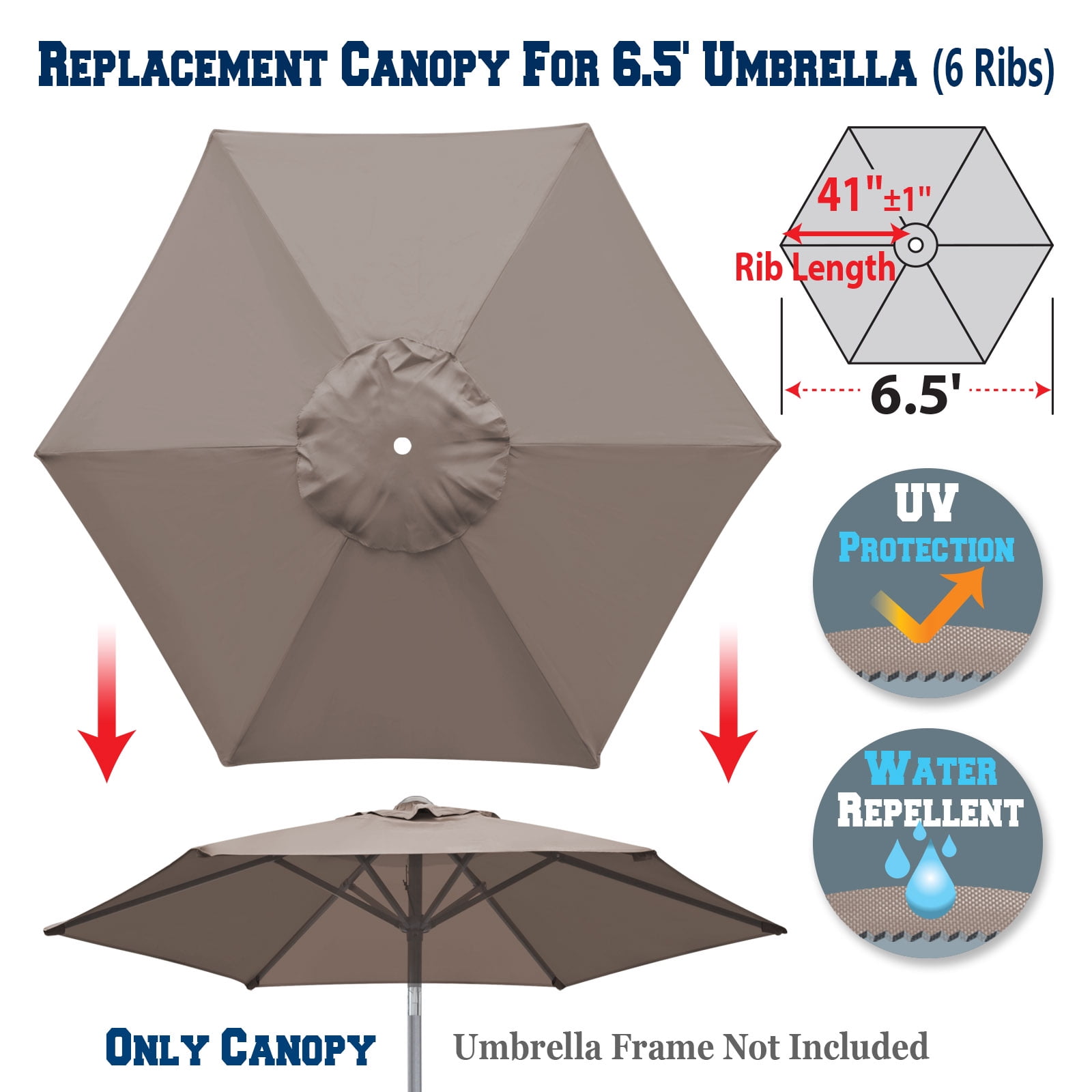 Sunrise Replacement Umbrella Canopy Cover for 6.5' 6 Ribs Outdoor Patio