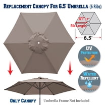 Sunrise Umbrella 6 Rib Taupe Patio Umbrella Canopy, UV Protection