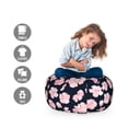 thumbnail image 2 of Flower Storage Toy Bag Chair, Doodle of Sakura Flora Cherry Blossoms, Stuffed Animal Organizer Washable Bag, Large Size, Night Blue Pale Pink, by Ambesonne, 2 of 3