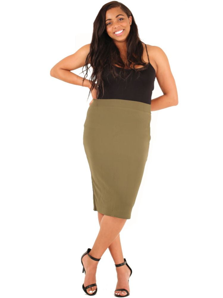 New Womens Plus Size Bodycon Jersey Pencil Midi Skirts Turquoise, XL