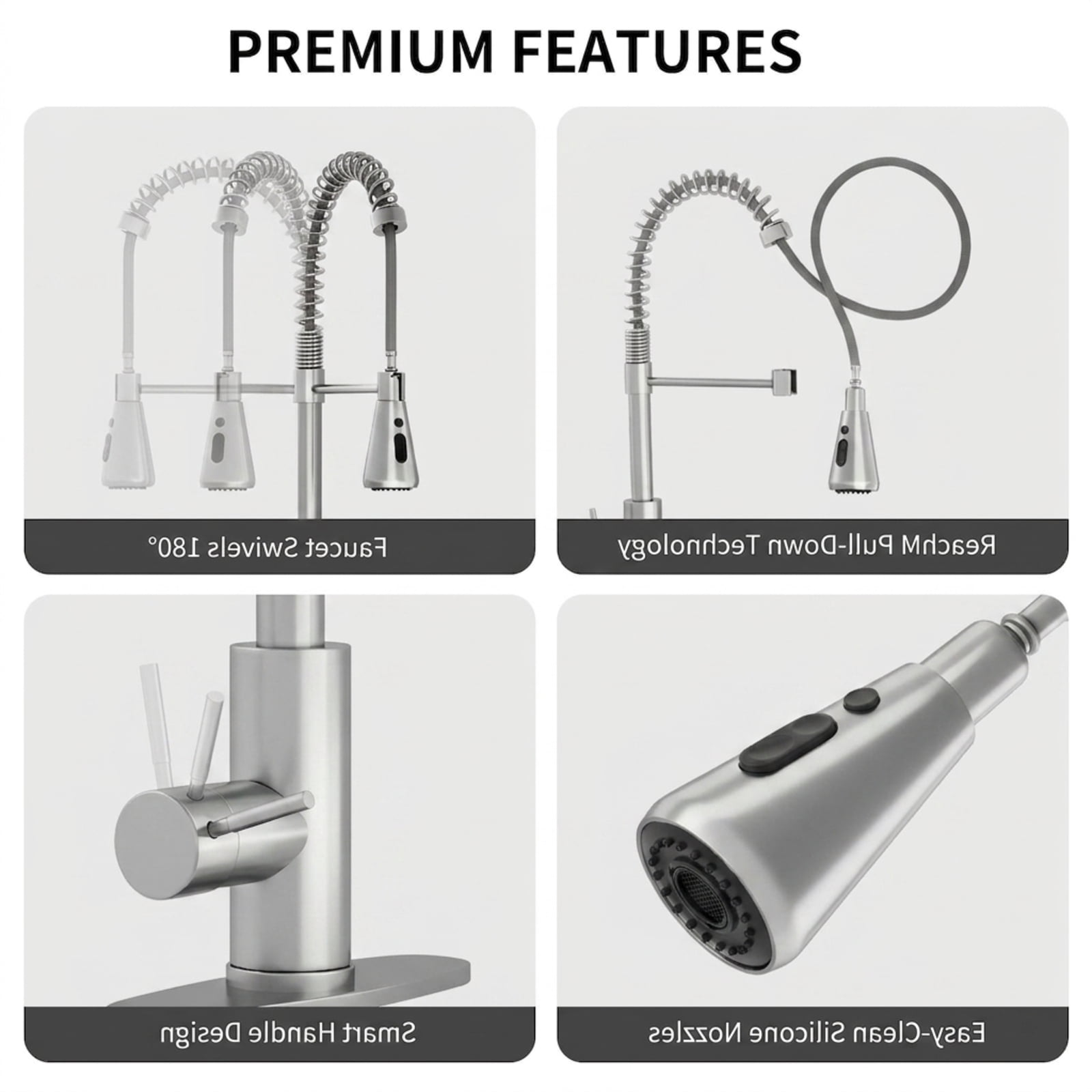 Fenbeli Pull-Down Kitchen Faucet, 23.6-Inch Sprayer, 360-Degree Swivel Single-Handle Sink Faucet with Dual Spray Modes, Silver