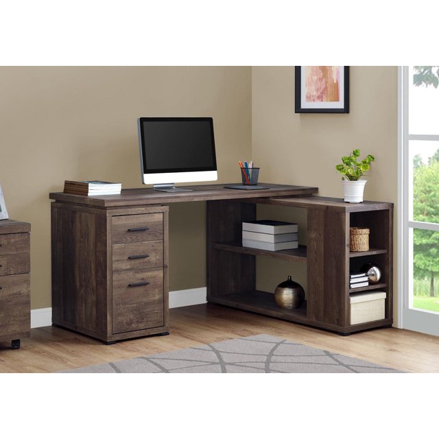 Monarch Specialties Computer Desk, Home Office, Corner, Left, Right Set-up, Storage Drawers, L Shape, Work, Laptop, Laminate, Brown, Contemporary, Modern