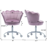 Guyou Kids Desk Chair, Velvet Rolling Swivel Children Chair, Adjustable Student Task Chair, Petal Type Backrest Vanity Chair for Bedroom Dormitory Children Gifts, Light Purple
