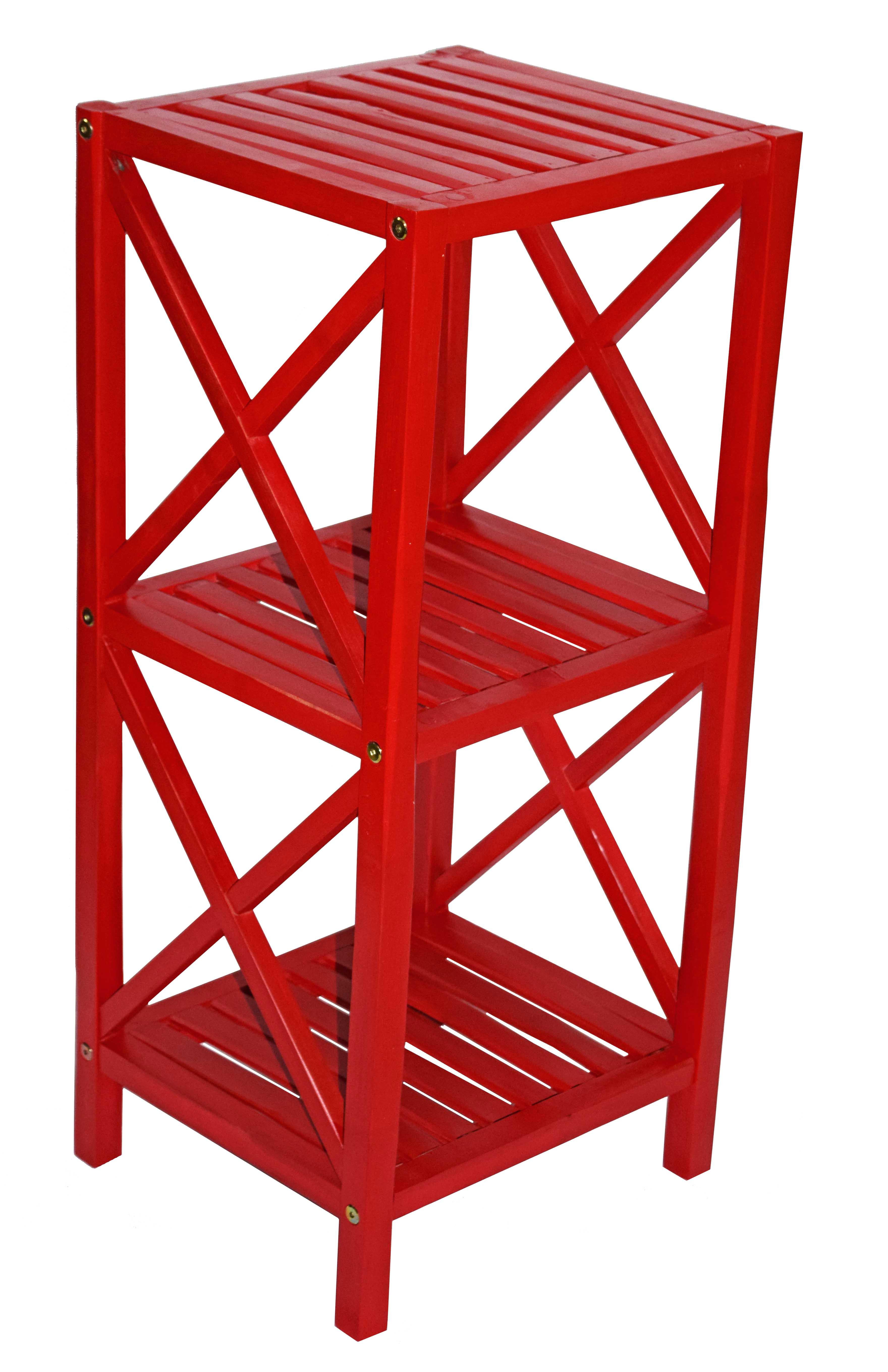 Bamboo Rack-Color:Red,Shape:Square,Size:3 Tier
