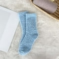 thumbnail image 2 of Arlun 1 Pair Warm Cozy Cloud Medium Tube Socks for Women Soft Comfort Fabric Fuzzy Socks Warm Home Sleep Winter Solid Color Preppy Mid-Calf Socks for Everyday Wear Sky Blue2 One Size, 2 of 3
