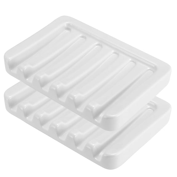 Vonpri 2Pack Self Draining Soap Dish, Ceramic Soap Container Tray, Dish Soap Holder for Kitchen, Bathroom, Shower, Quickly Drain Water, Easy to Clean White