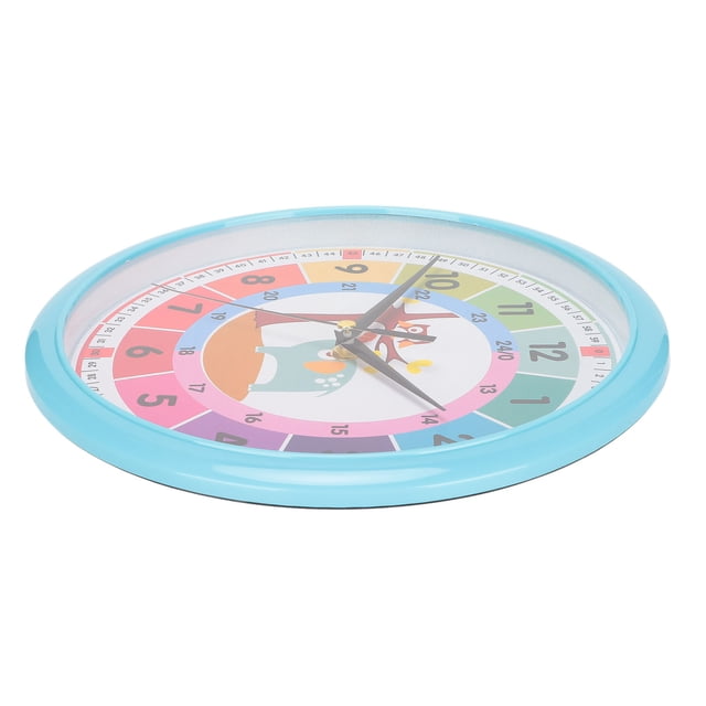 Cartoon Wall Clock Children Hanging Clock Teaching Clock Wall Clock Plastic Cartoon Colorful Quartz Time Learning Hanging Clock For Kid's Bedroom ClassroomBlue