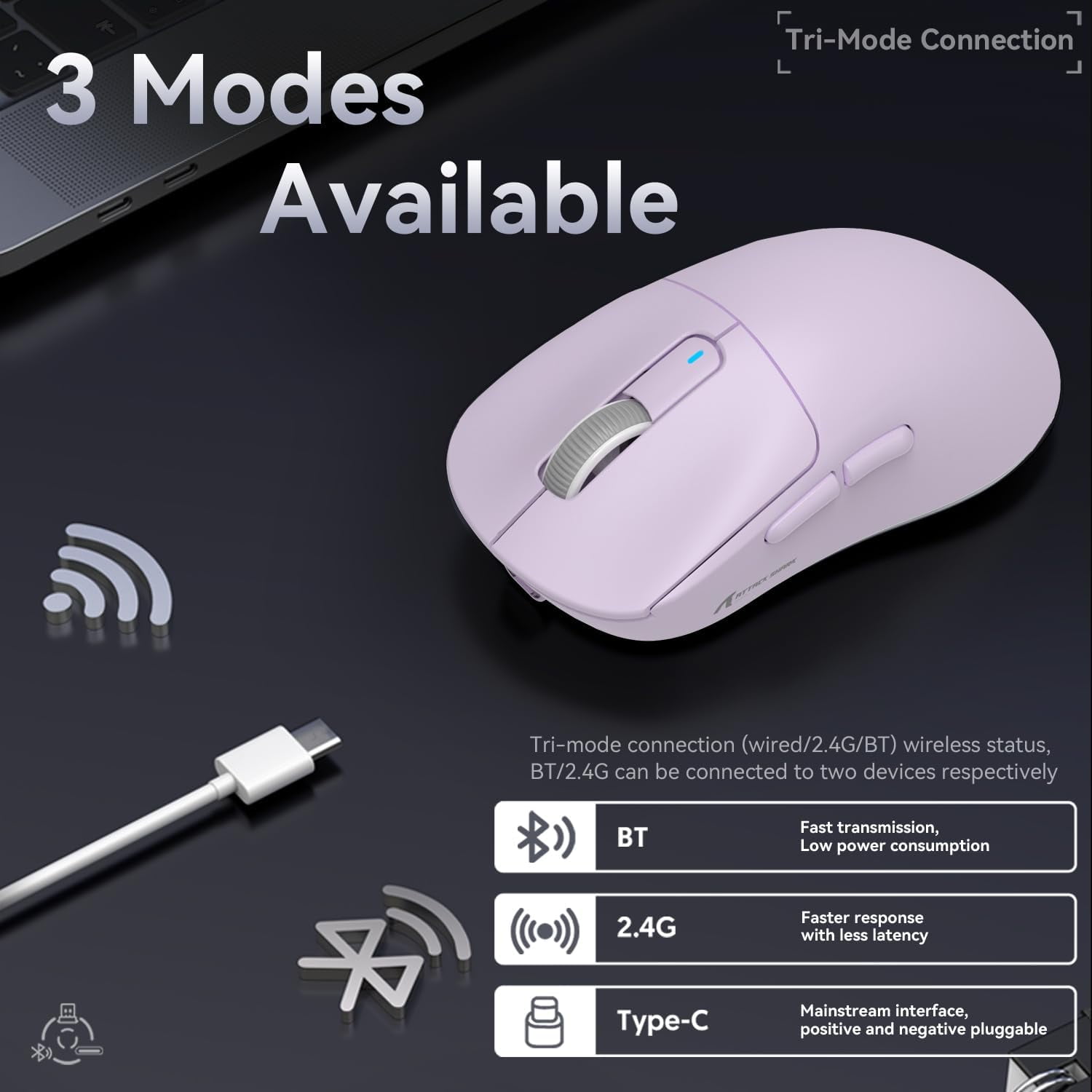ATTACK SHARK X3 49g SUPERLIGHT Gaming Mouse, PixArt PAW3395 Sensor, BT/2.4G Wireless/Wired, 6 Adjustable DPI up to 26000, for Win10/11/Xbox/PS/Mac