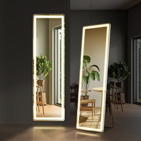 EDX LED 3 Color Lighting Full Body Mirror 60 x 16  Rectangle Floor Mirror with Lights Wall Mounted Free Standing Leaning for Home  White