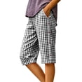 thumbnail image 4 of jjayotai Women's Casual Summer Bermuda Shorts Plaid Elastic Waist Shorts Button Deco Knee Length Long Shorts with Pockets, 4 of 6