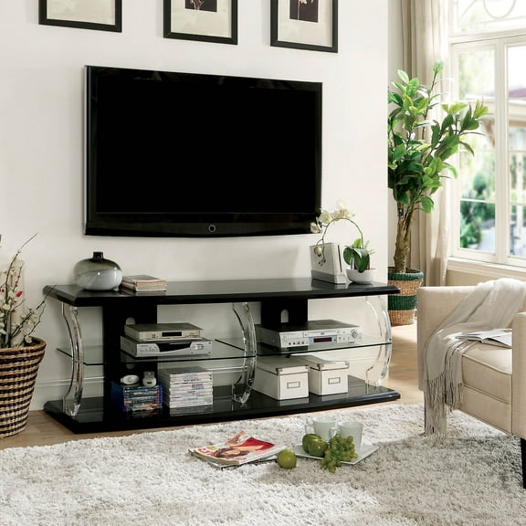 Furniture of America Vedot TV Stand for TVs up to 66" with LED, Black