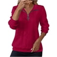 thumbnail image 2 of VJGBEGW Women Textured Quilted 1/4 Zip Pullover Comfort Half Zip Fall Sweatshirt Cozy Pullover Tops Cable Knit Sweater Red 2XL, 2 of 6