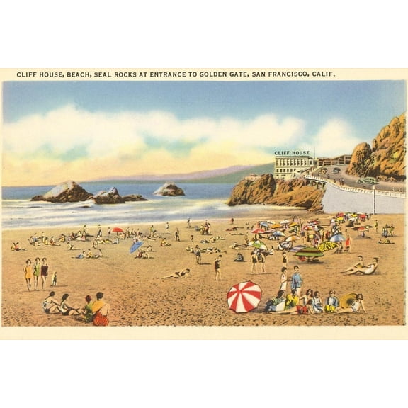 Cliff House Beach, Seal Rocks, San Francisco, California Art Print by Unknown, 54" x 36", Sold by Art.com
