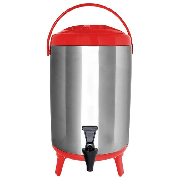 Stainless Steel Insulated Beverage Dispenser – Insulated Thermal Hot and Cold Coffee Carafe – 8 Liter Drink Dispenser with Spigot for Hot Water, Tea & Coffee, Cold Milk, Juice & More RED