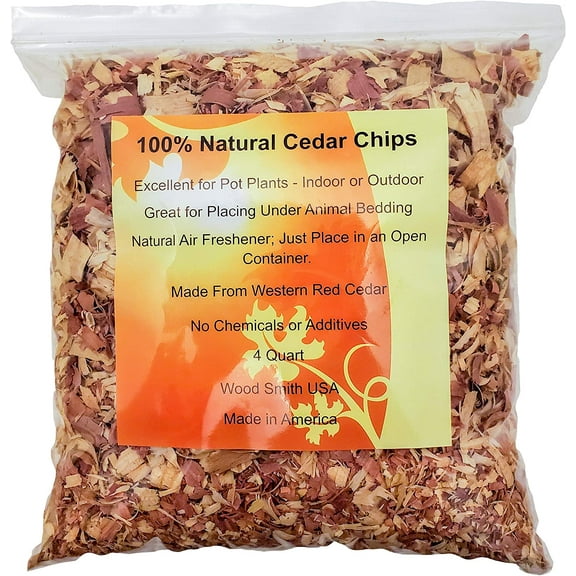 100% Natural Cedar Shavings | Mulch Great for Outdoors or Indoor Potted Plants Dog Bedding (4 Quart)