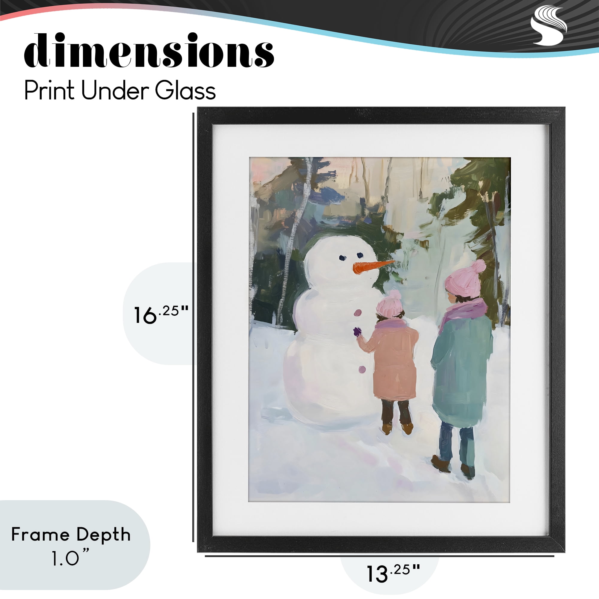 Stupell Industries Two Girls With Snowman Black Framed Print Under Glass, design by The Prints Vibe