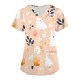 thumbnail image 5 of Scrubs For Women，Easter Scrub Tops Women Bunny Egg Hunt Print Medical Scrubs Top Stretchy V Neck Short Sleeve Nurse Uniforms，Light pink，XXXXL, 5 of 5