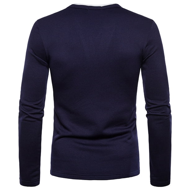 Camiseta de manga larga para hombre, informal, de color sólido, informal, con cuello en V, con fondo de felpa Pompotops oipoqjl8496