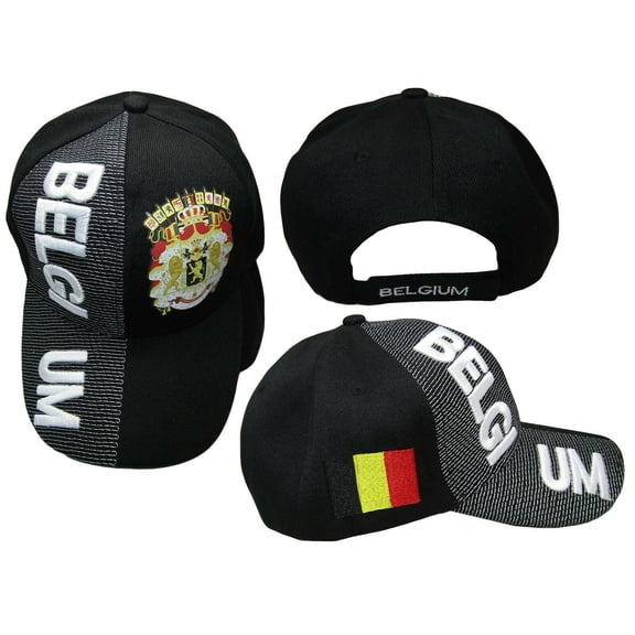 Belgium Country Black White Letter Crest 3-D Patch On Side Embroidered Hat Cap