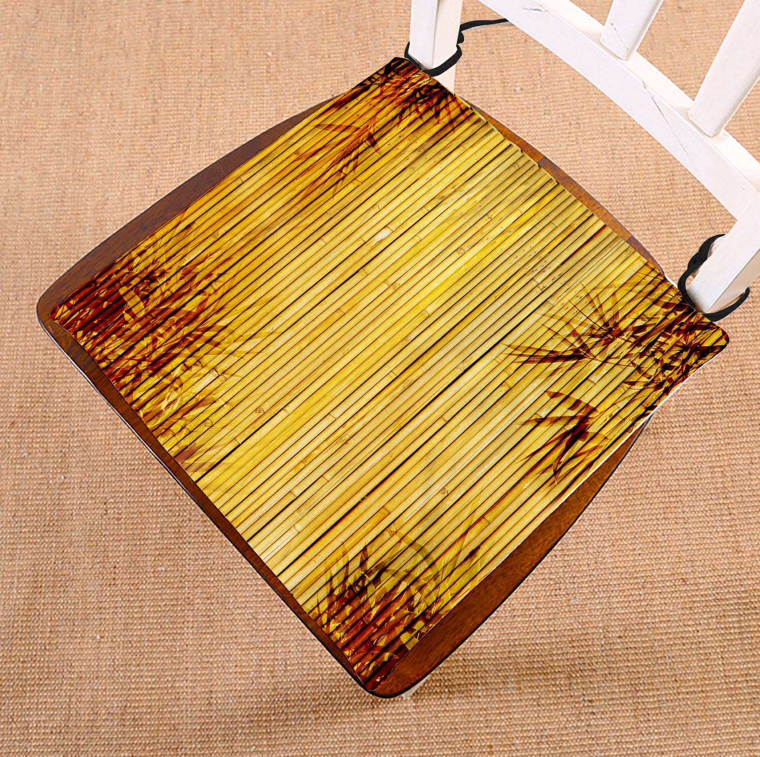 PHFZK Nature Wood Chair Pad, Bamboo and Leaves Seat Cushion Chair
