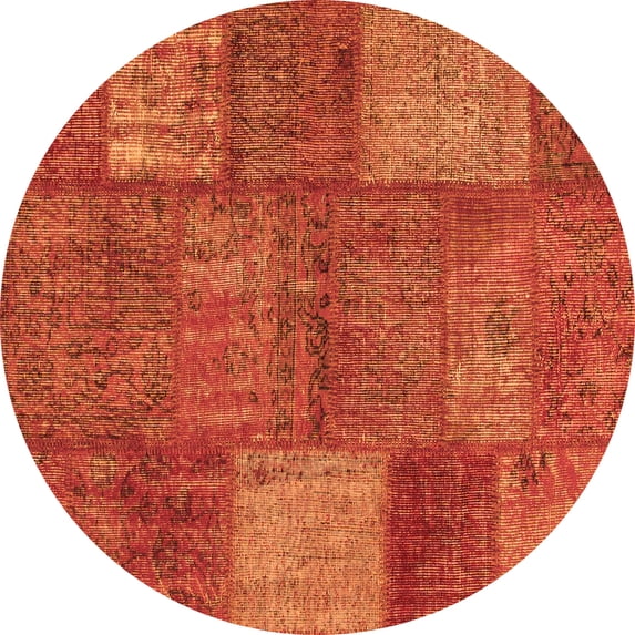 Ahgly Company Indoor Round Patchwork Orange Transitional Area Rugs, 4' Round