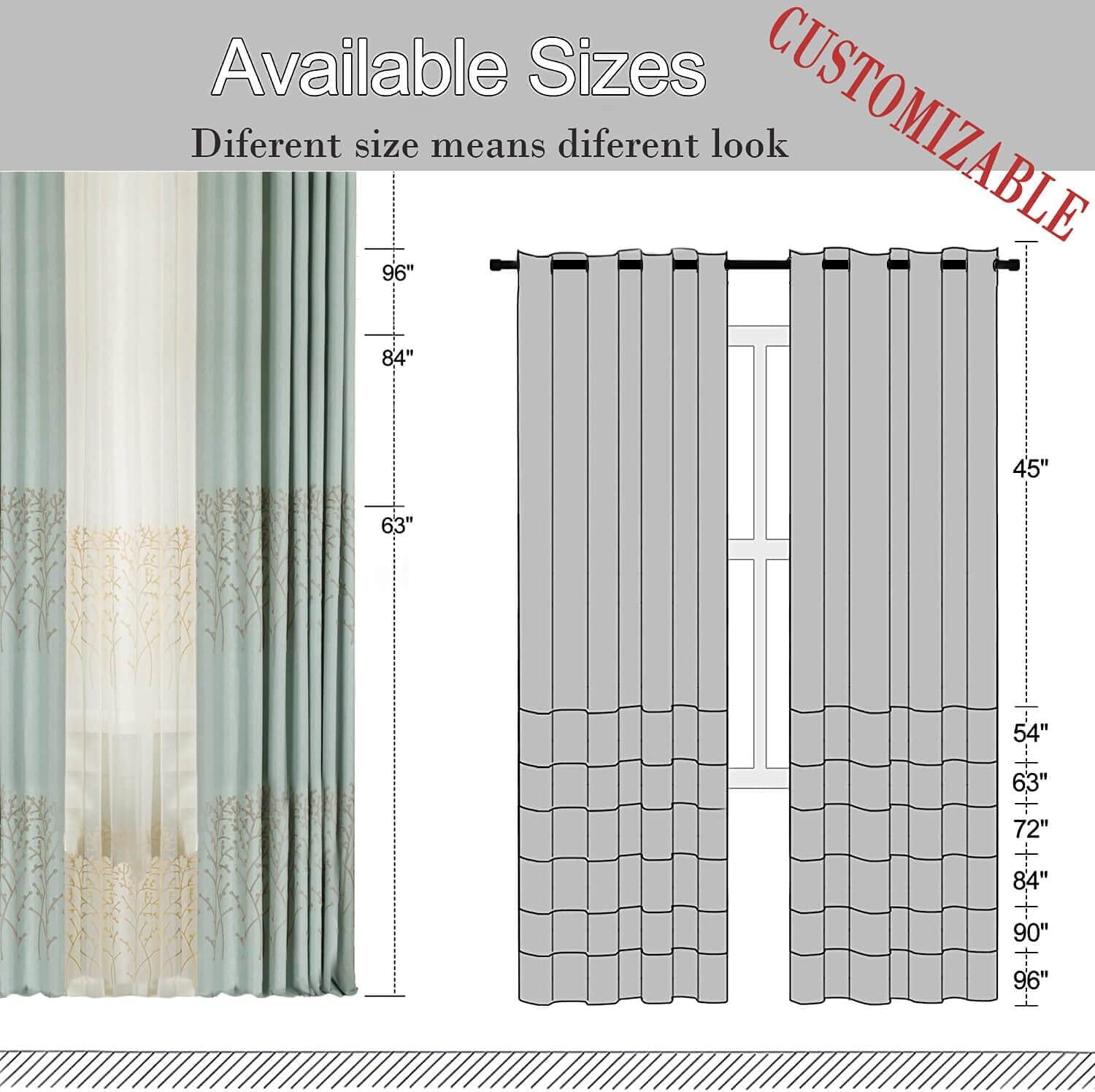 VOGOL Grey Branch Embroidered Faux Linen Grommet Curtains Drapes for Bedroom, Energy Efficient Window Treatment Panels, W52"xL96", 2 Panels