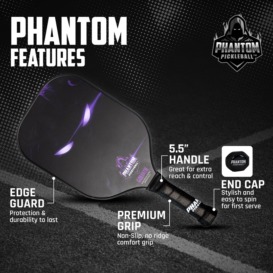 Phantom Pickleball - Goliath (Purple) 16mm T800 Carbon Fiber Pro Pickleball Paddle with Cover