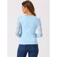 thumbnail image 4 of Top de encaje Allegra K Con Bordado de Flores y mangas largas transparentes Azul claro M, 4 of 6