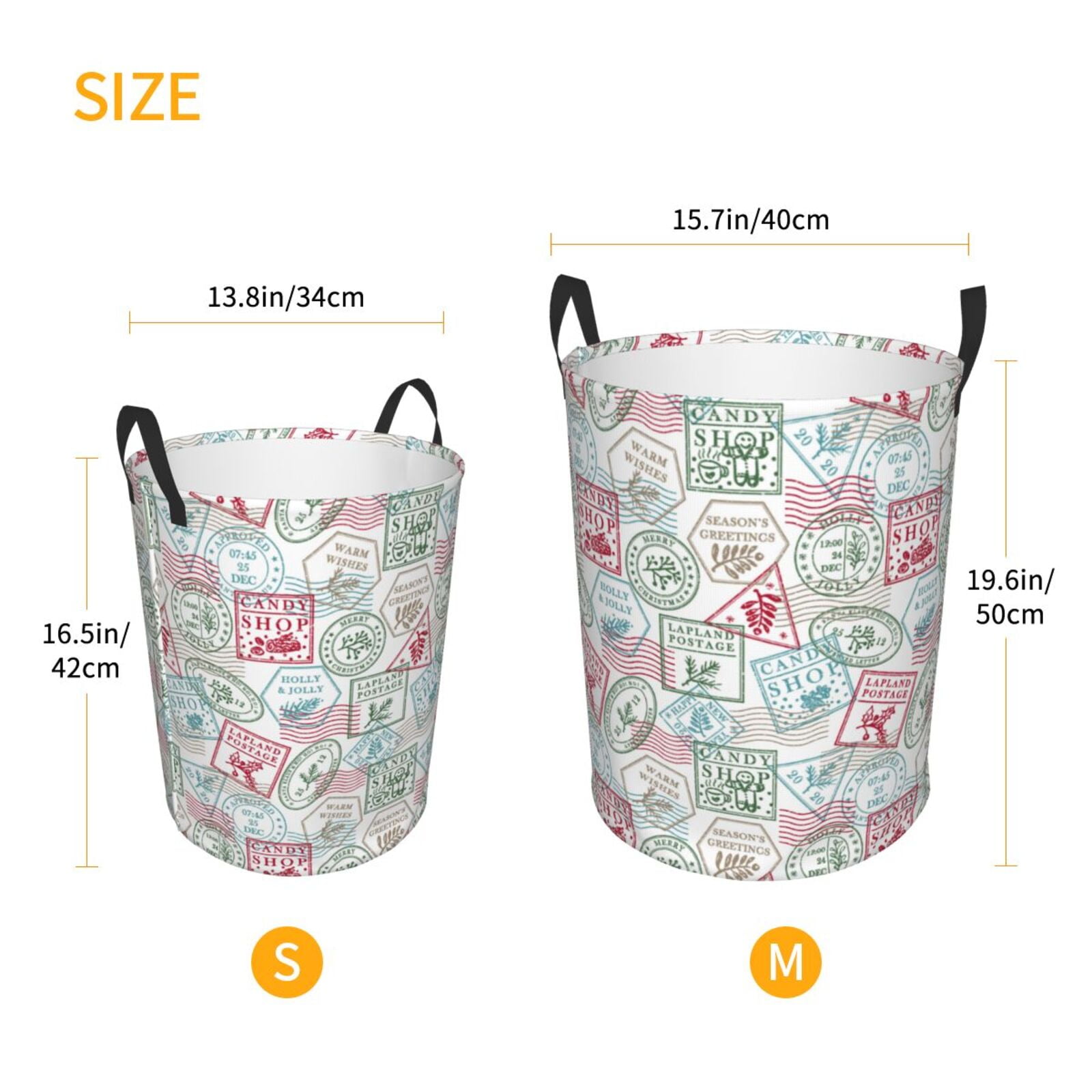 Large Laundry Basket with Handles - funny Postmark print Kids Baby Dirty Clothes Laundry Hamper for Bedroom Aesthetic