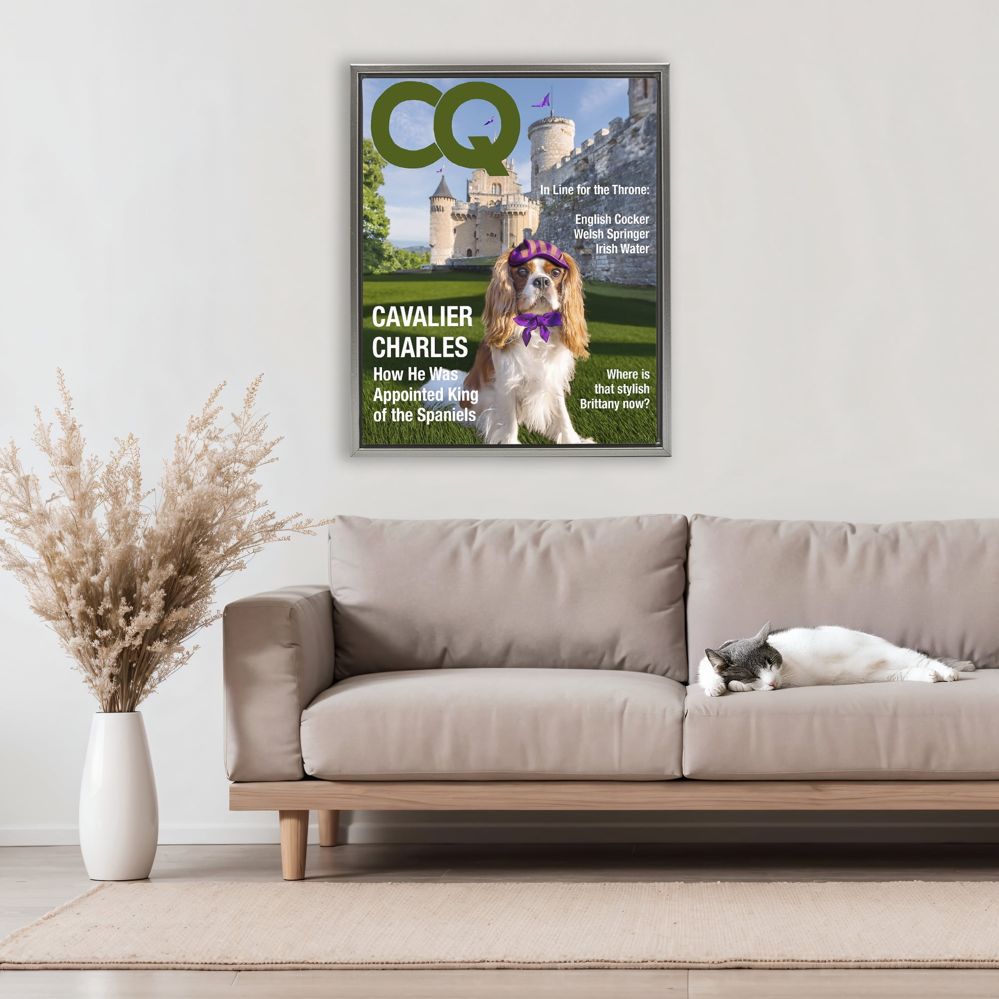 Stupell Industries Royal Cavalier Magazine Gray Framed Floater Canvas Wall Art, design by Grotto Studios