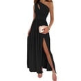 thumbnail image 1 of Women Sleeveless High Waist Bodycon Long Dress Sexy Cutout One Shoulder Ruched Side Thigh Split Cocktail Evening Gown solid color apricot XXL, 1 of 4
