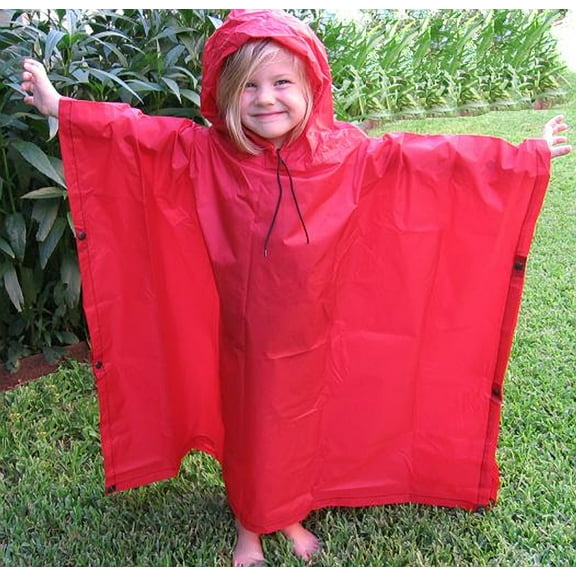 Kids Rain Poncho with Hood Reusable Red