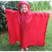 Kids Rain Poncho with Hood Reusable Red