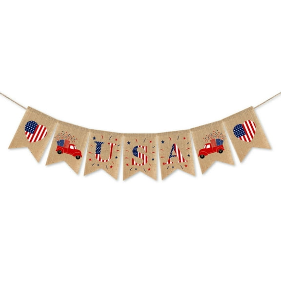 JeashCHAT 4th of July Patriotic Banner Decorations, USA American Flag Red Truck Banner for Independence Day, USA Theme Party Decoration for Outdoor Interior Ceiling Wall