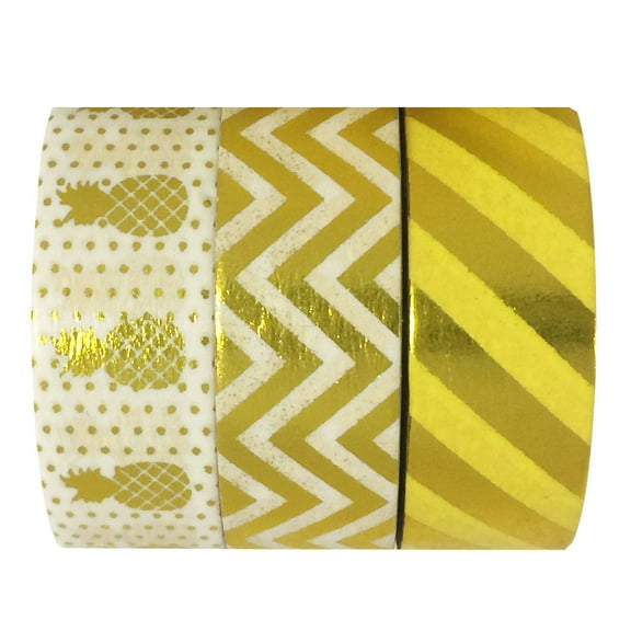 Wrapables® Pineapple Fun Metallic Foil Washi Masking Tape (set of 3), 10M L x 15mm W