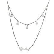 Personalized Planet Rhodium or Gold Plated Layered Name Necklace with Flower Charms ,Women's